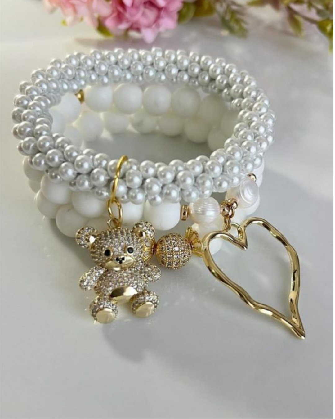 Teddy Bear and Heart Bridal Bracelet