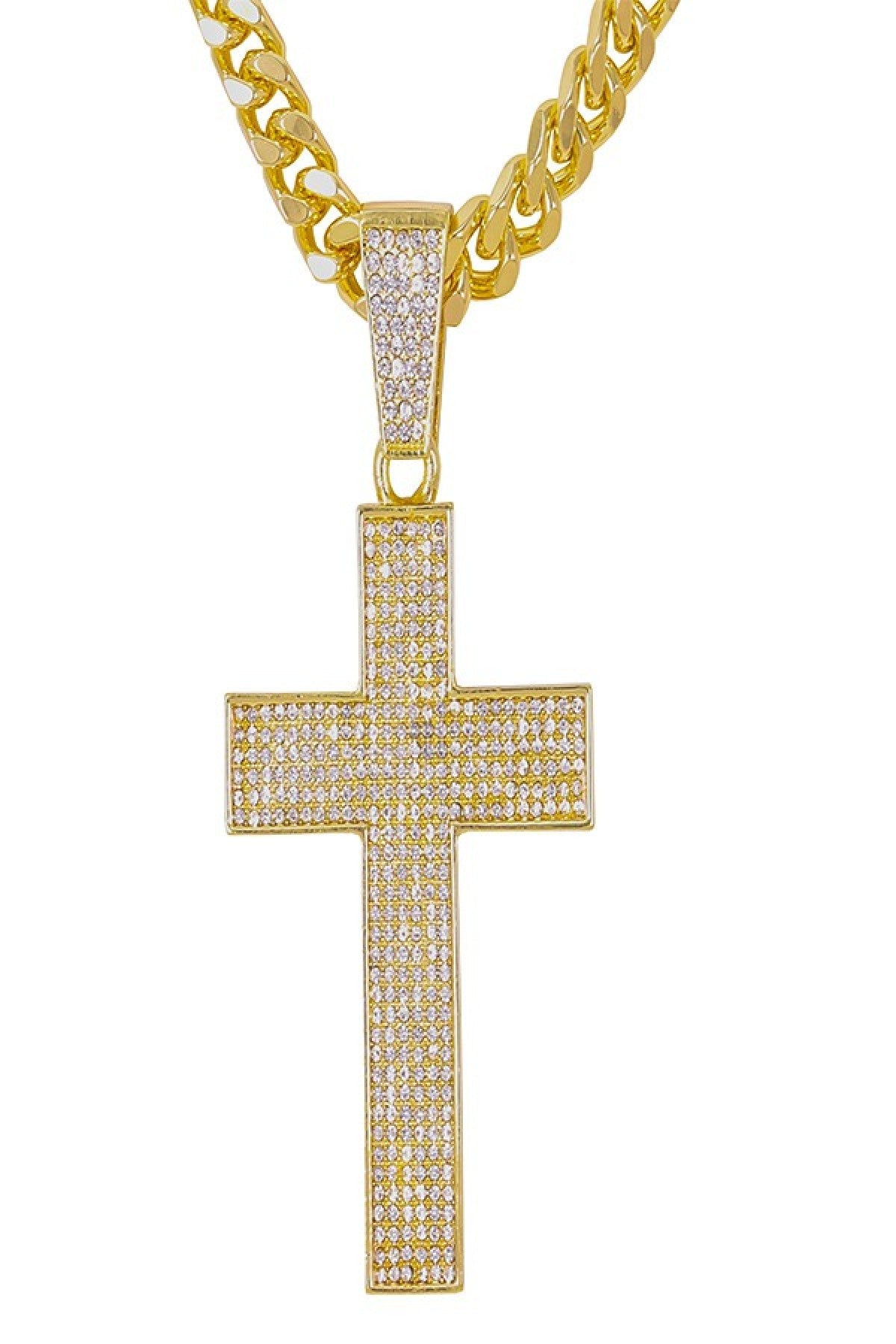 HIP HOP ICED OUT CROSS PENDANT CUBAN CHAIN-1