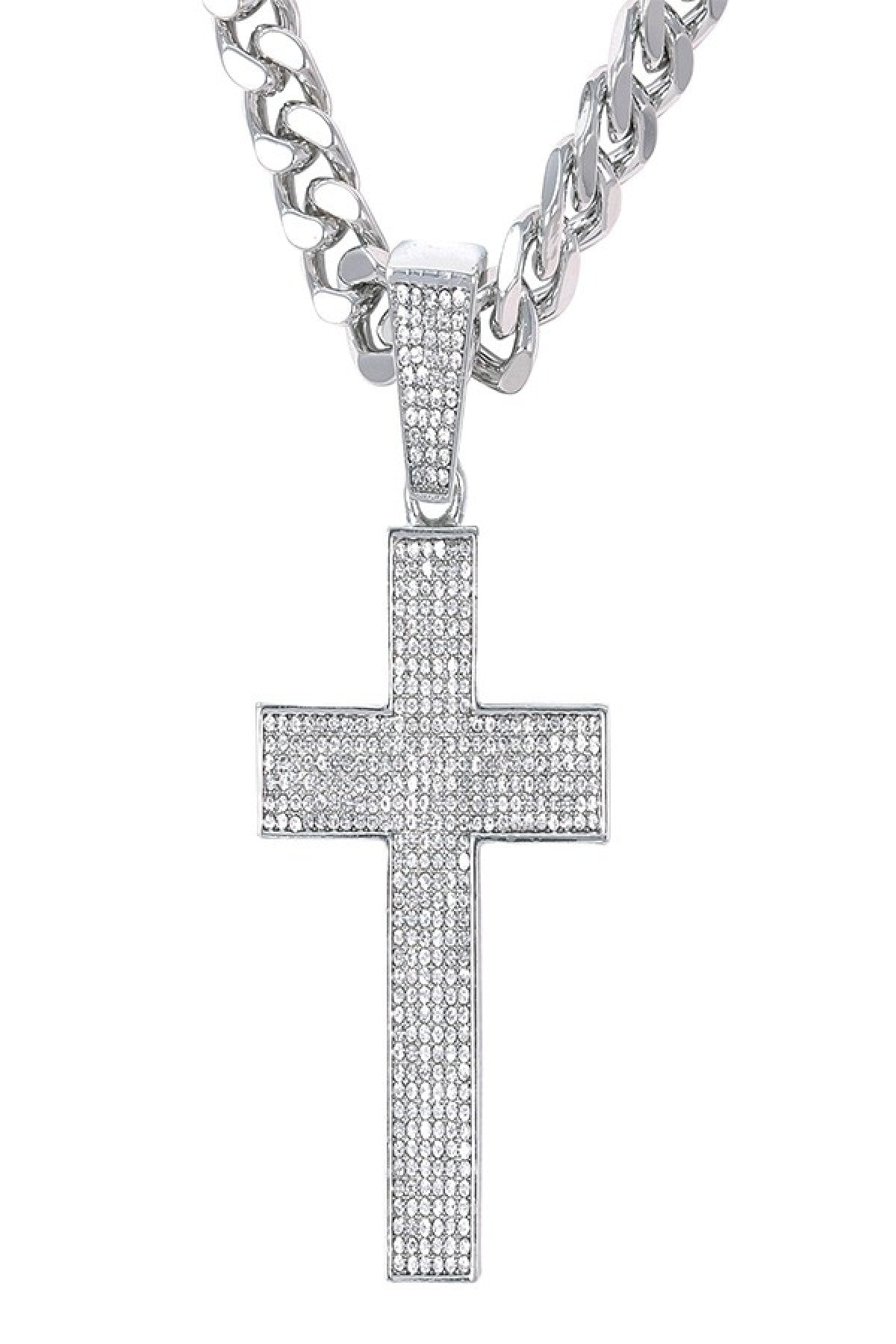 HIP HOP ICED OUT CROSS PENDANT CUBAN CHAIN-4