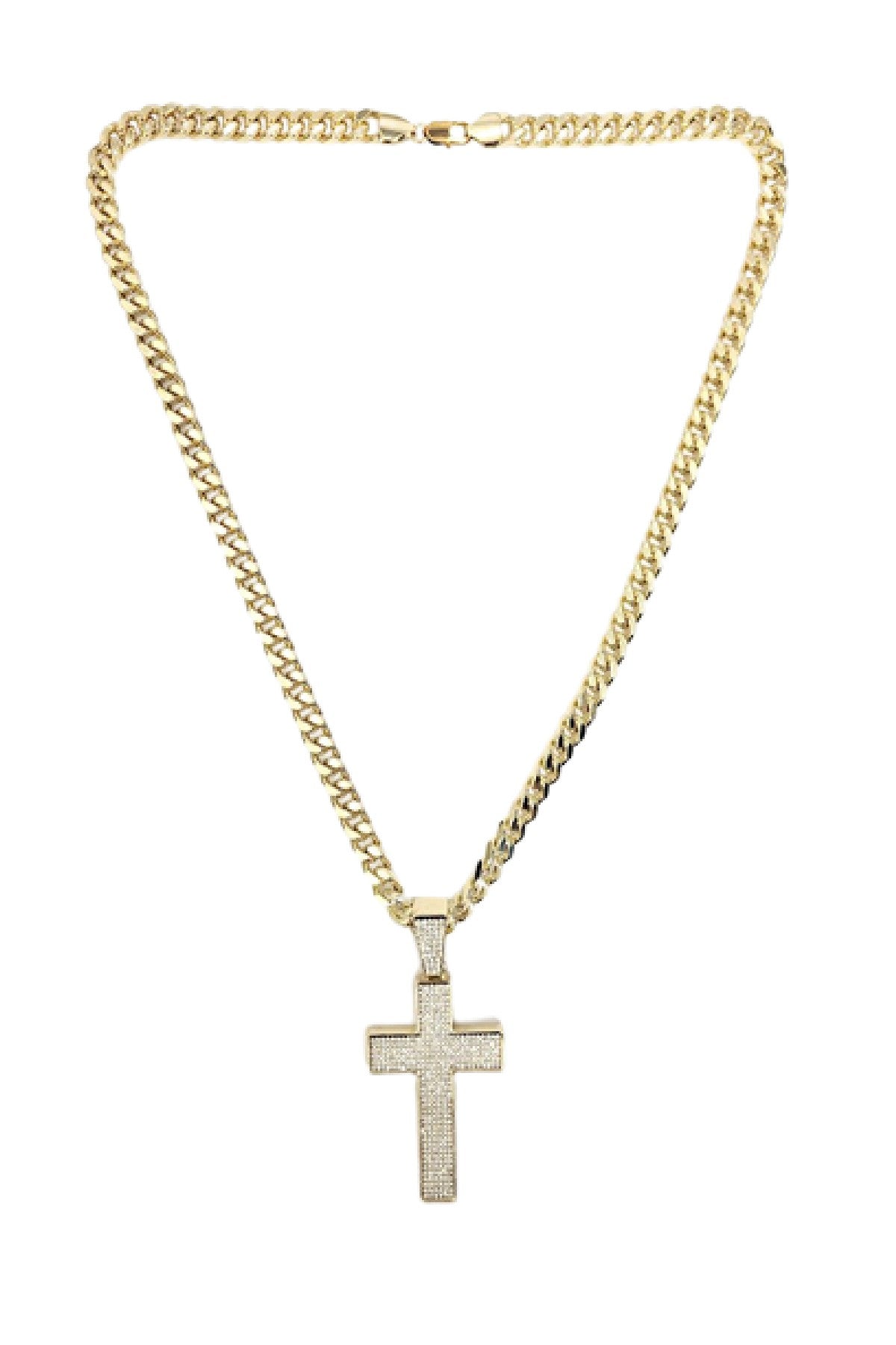 HIP HOP ICED OUT CROSS PENDANT CUBAN CHAIN-3