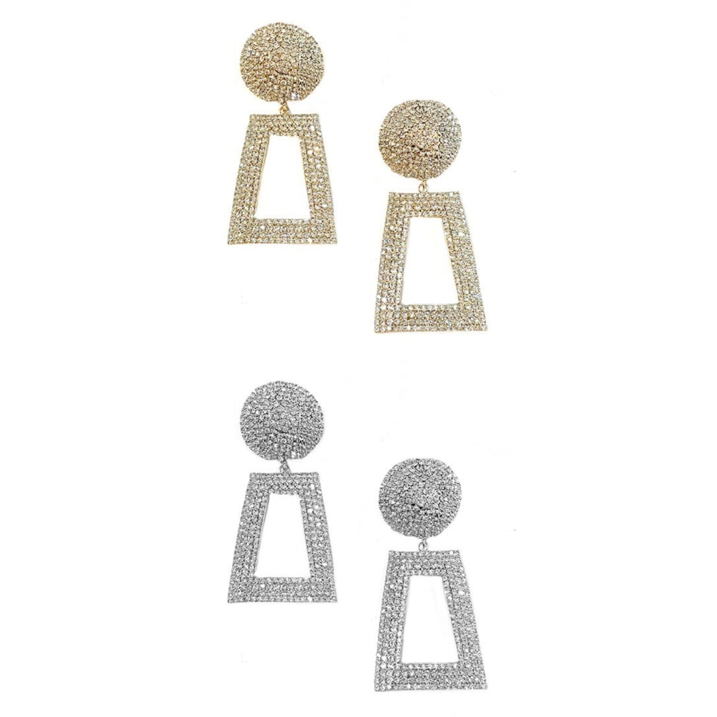 RHINESTONE GEOMETRIC SHAPE DROP CLIP ON EARRINGS-0