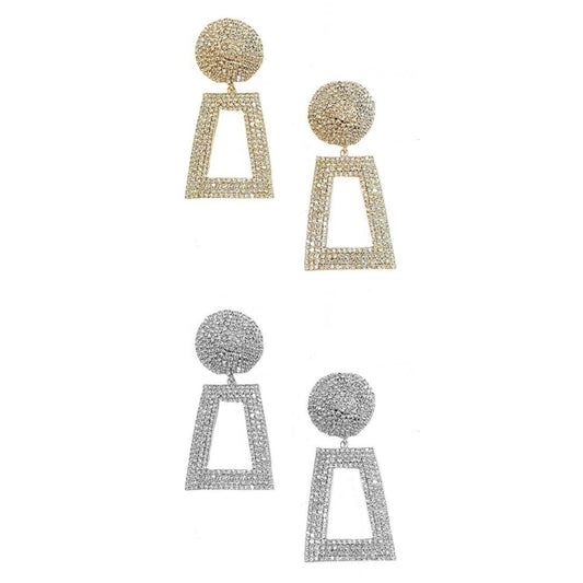 RHINESTONE GEOMETRIC SHAPE DROP CLIP ON EARRINGS-0