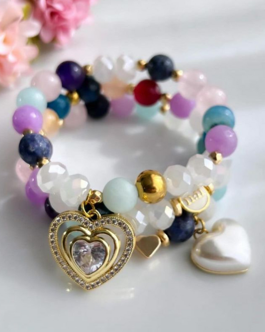 Tripple Concentric Heart Mixed Beads Bracelets