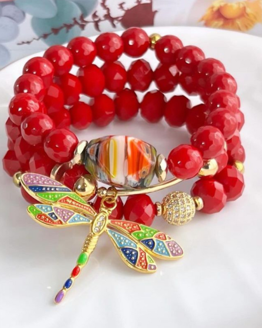 Botswana Agate Colorful Dragonfly Bracelet