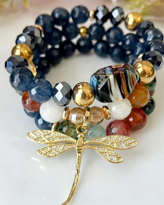 Blue Mixed Stones Dragonfly Bracelet