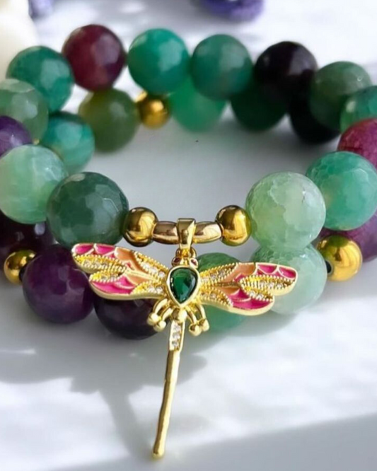 Jade and Ametyst Dragonfly Bracelets