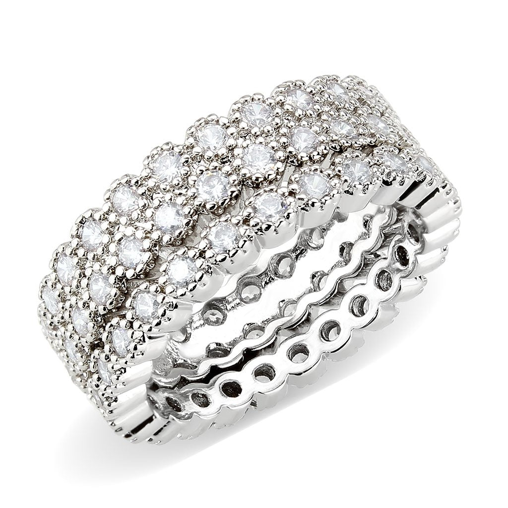 3W1605 - Rhodium Brass Ring with AAA Grade CZ in Clear-0