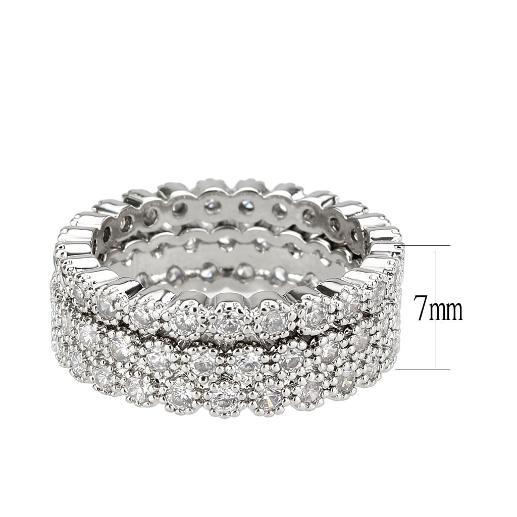 3W1605 - Rhodium Brass Ring with AAA Grade CZ in Clear-1