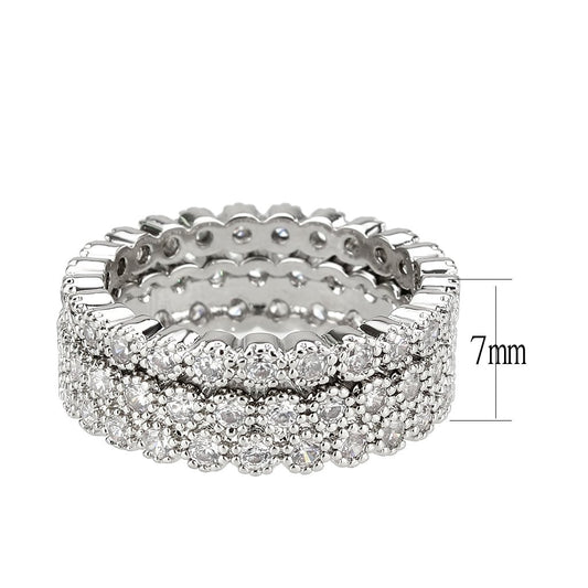 3W1605 - Rhodium Brass Ring with AAA Grade CZ in Clear-1