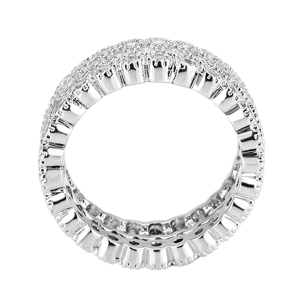 3W1605 - Rhodium Brass Ring with AAA Grade CZ in Clear-3