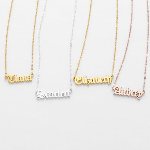 Old English Name Necklace, Teen Girls Necklace, Gothic Name Necklace