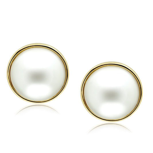 GL254 - IP Gold(Ion Plating) Brass Earrings with Synthetic Pearl in White-0