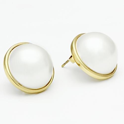 GL254 - IP Gold(Ion Plating) Brass Earrings with Synthetic Pearl in White-2