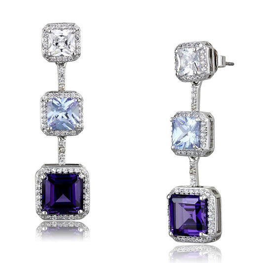 LO3754 - Rhodium Brass Earrings with AAA Grade CZ  in Amethyst-0