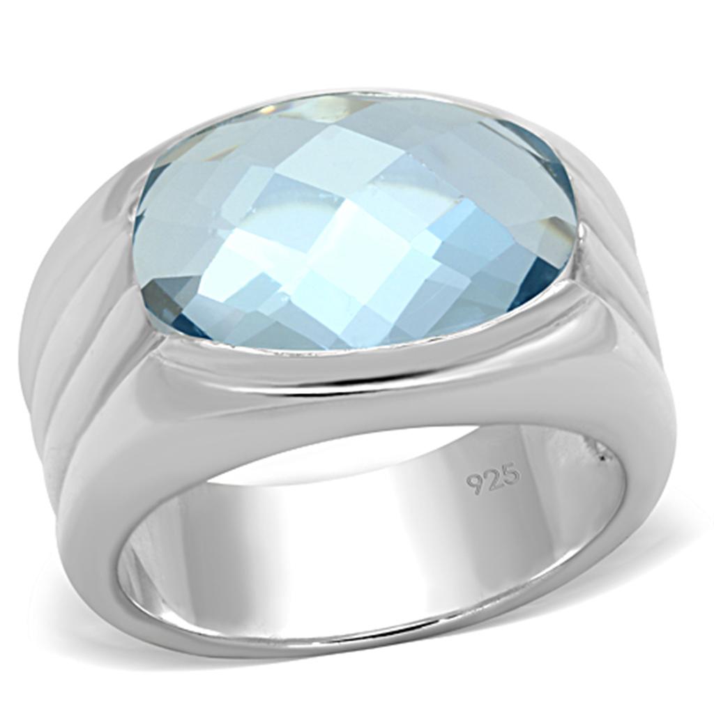 LOS735 - Silver 925 Sterling Silver Ring with Synthetic Spinel in Sea Blue-0