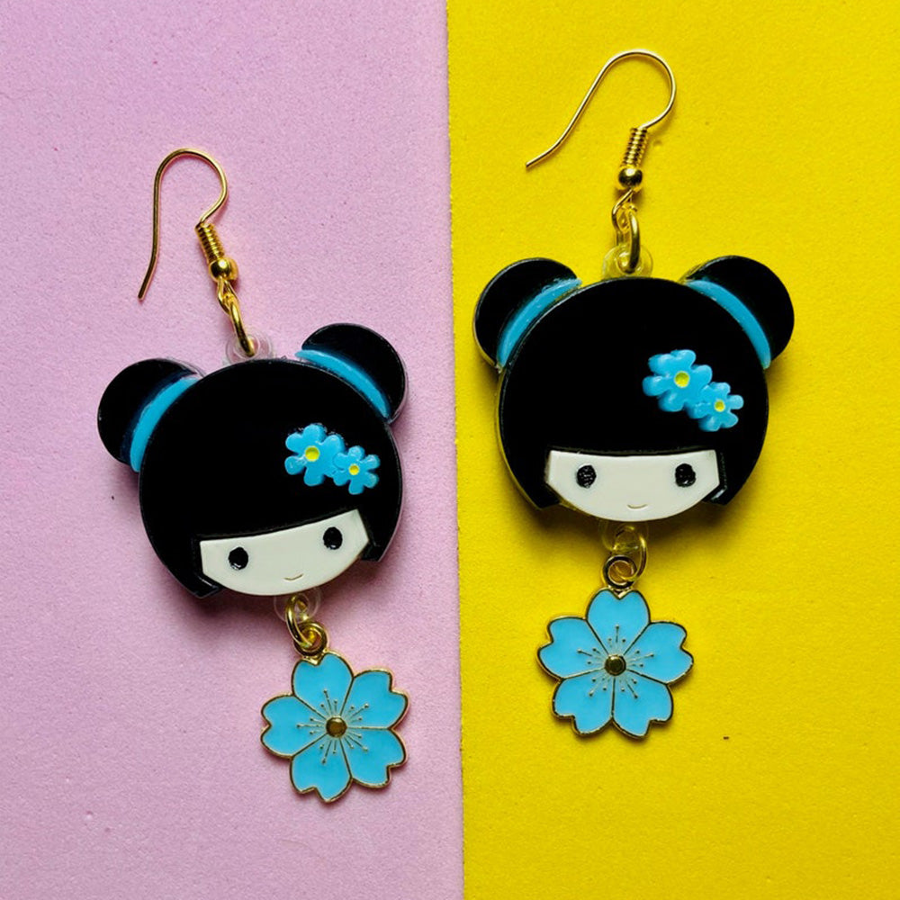 Makokot Light - Kokeshi Doll Earrings + Sakura Charm by Makokot Design-3