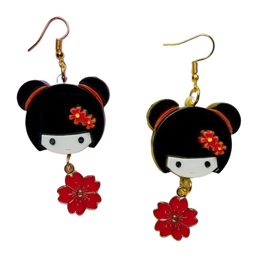 Makokot Light - Kokeshi Doll Earrings + Sakura Charm by Makokot Design-0