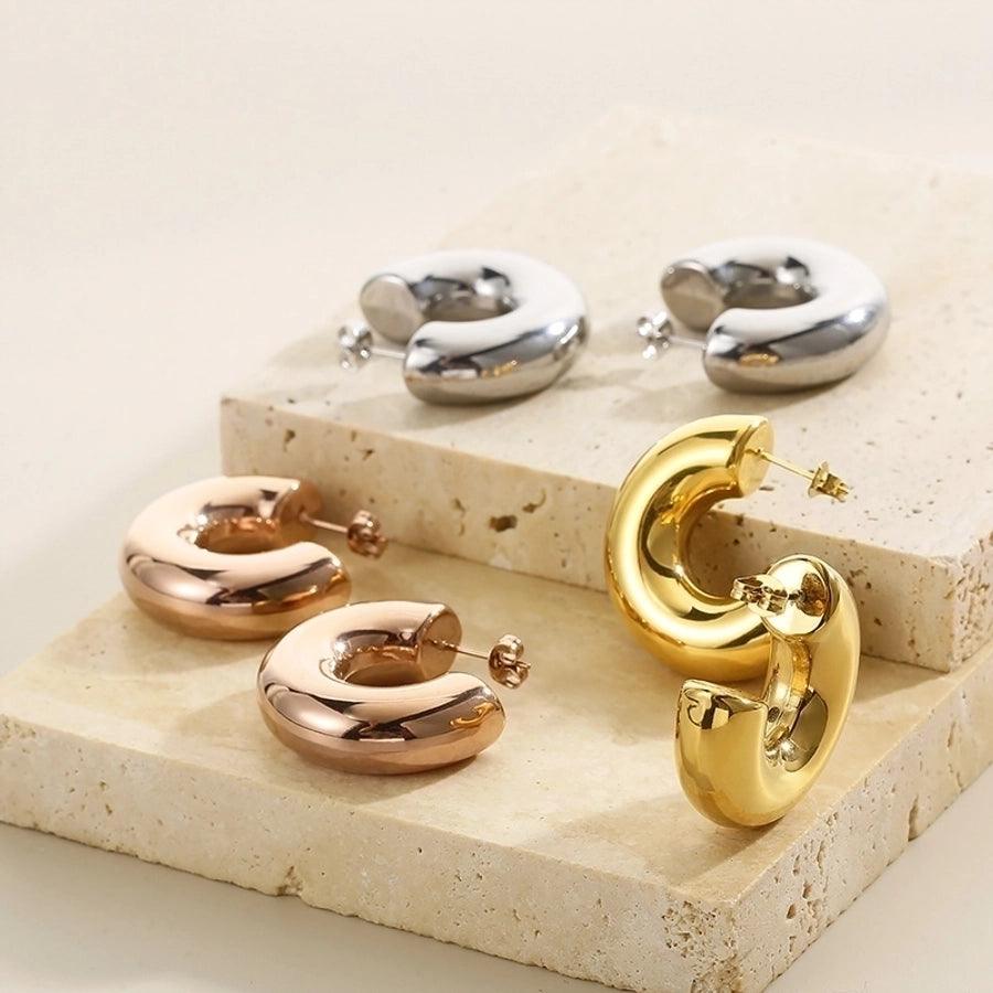 1 Pair Modern Style Simple Style Solid Color Plating Stainless Steel 18K Gold Plated Earrings